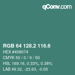 カラーコード: RGB 64 128.2 116.6 | qconv.com