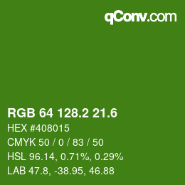 カラーコード: RGB 64 128.2 21.6 | qconv.com