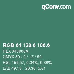 カラーコード: RGB 64 128.6 106.6 | qconv.com