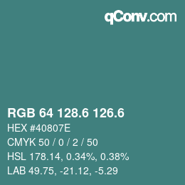 カラーコード: RGB 64 128.6 126.6 | qconv.com