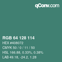 Color code: RGB 64 128 114 | qconv.com