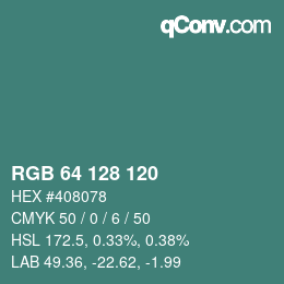 Color code: RGB 64 128 120 | qconv.com