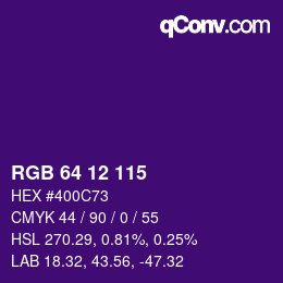Color code: RGB 64 12 115 | qconv.com