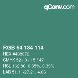 Color code: RGB 64 134 114 | qconv.com