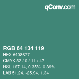 Color code: RGB 64 134 119 | qconv.com