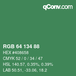 Color code: RGB 64 134 88 | qconv.com