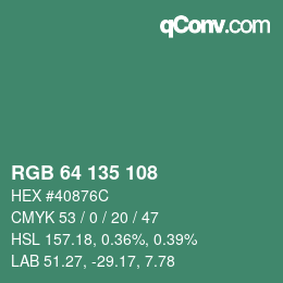 颜色代码: RGB 64 135 108 | qconv.com