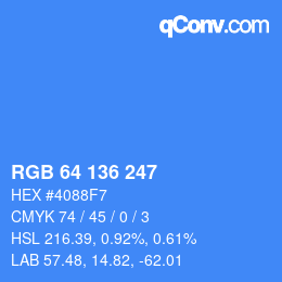Color code: RGB 64 136 247 | qconv.com
