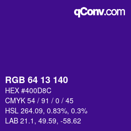 Color code: RGB 64 13 140 | qconv.com