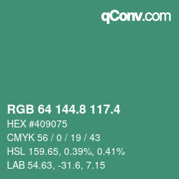 カラーコード: RGB 64 144.8 117.4 | qconv.com