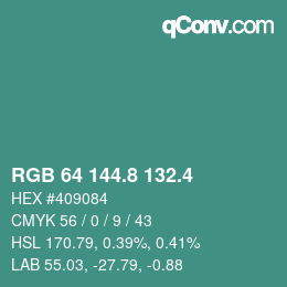 カラーコード: RGB 64 144.8 132.4 | qconv.com