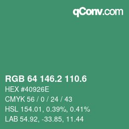 カラーコード: RGB 64 146.2 110.6 | qconv.com