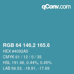 カラーコード: RGB 64 146.2 165.6 | qconv.com