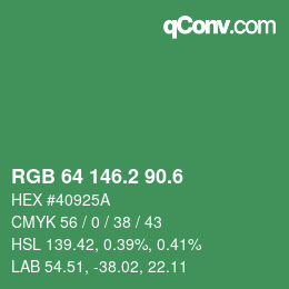 カラーコード: RGB 64 146.2 90.6 | qconv.com