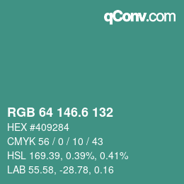 カラーコード: RGB 64 146.6 132 | qconv.com