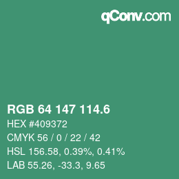 カラーコード: RGB 64 147 114.6 | qconv.com