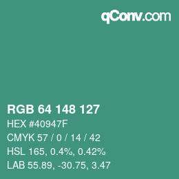 颜色代码: RGB 64 148 127 | qconv.com