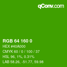 颜色代码: RGB 64 160 0 | qconv.com