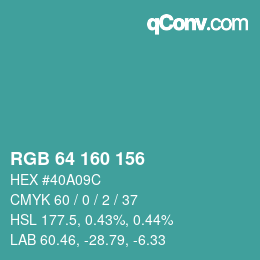 Color code: RGB 64 160 156 | qconv.com