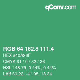 カラーコード: RGB 64 162.8 111.4 | qconv.com