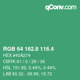 カラーコード: RGB 64 162.8 116.4 | qconv.com