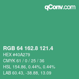カラーコード: RGB 64 162.8 121.4 | qconv.com