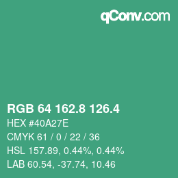 カラーコード: RGB 64 162.8 126.4 | qconv.com