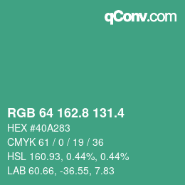カラーコード: RGB 64 162.8 131.4 | qconv.com