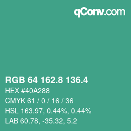 カラーコード: RGB 64 162.8 136.4 | qconv.com