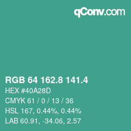 カラーコード: RGB 64 162.8 141.4 | qconv.com