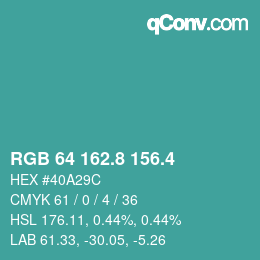 カラーコード: RGB 64 162.8 156.4 | qconv.com
