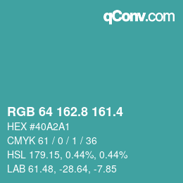カラーコード: RGB 64 162.8 161.4 | qconv.com