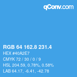 カラーコード: RGB 64 162.8 231.4 | qconv.com