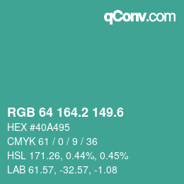 カラーコード: RGB 64 164.2 149.6 | qconv.com