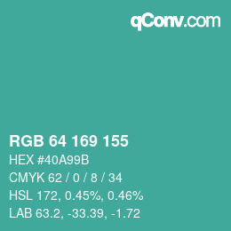 カラーコード: RGB 64 169 155 | qconv.com