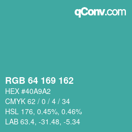カラーコード: RGB 64 169 162 | qconv.com