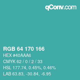 Color code: RGB 64 170 166 | qconv.com