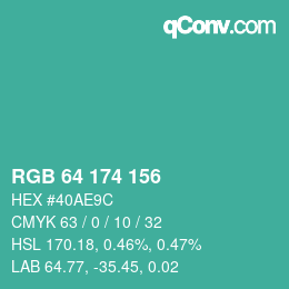 カラーコード: RGB 64 174 156 | qconv.com