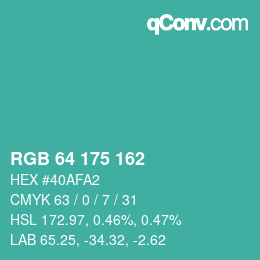 カラーコード: RGB 64 175 162 | qconv.com