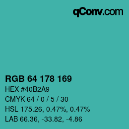 Color code: RGB 64 178 169 | qconv.com