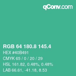 カラーコード: RGB 64 180.8 145.4 | qconv.com