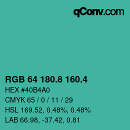 カラーコード: RGB 64 180.8 160.4 | qconv.com