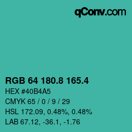 カラーコード: RGB 64 180.8 165.4 | qconv.com