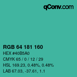颜色代码: RGB 64 181 160 | qconv.com