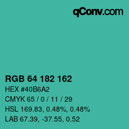 Color code: RGB 64 182 162 | qconv.com