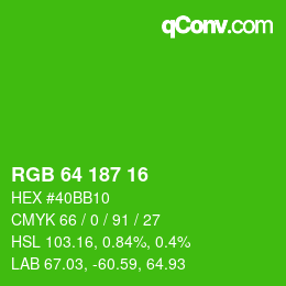 カラーコード: RGB 64 187 16 | qconv.com