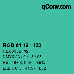カラーコード: RGB 64 191 162 | qconv.com