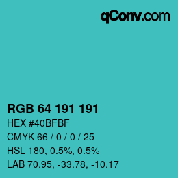 颜色代码: RGB 64 191 191 | qconv.com