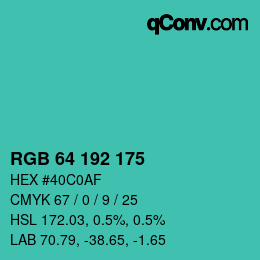 Color code: RGB 64 192 175 | qconv.com