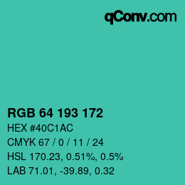 カラーコード: RGB 64 193 172 | qconv.com